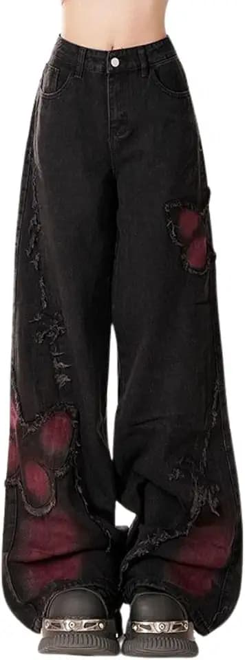 Women's Baggy Jeans Star Cargo Elastic Waist Boyfriend Denim Pants