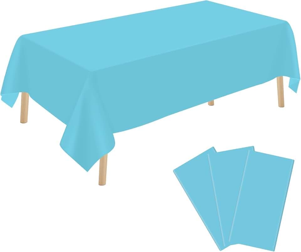 YSYJ 3 Pack Light Blue Plastic Tablecloth Disposable Rectangular Table Cloth 54 x 108 Inch Table Cover for Parties