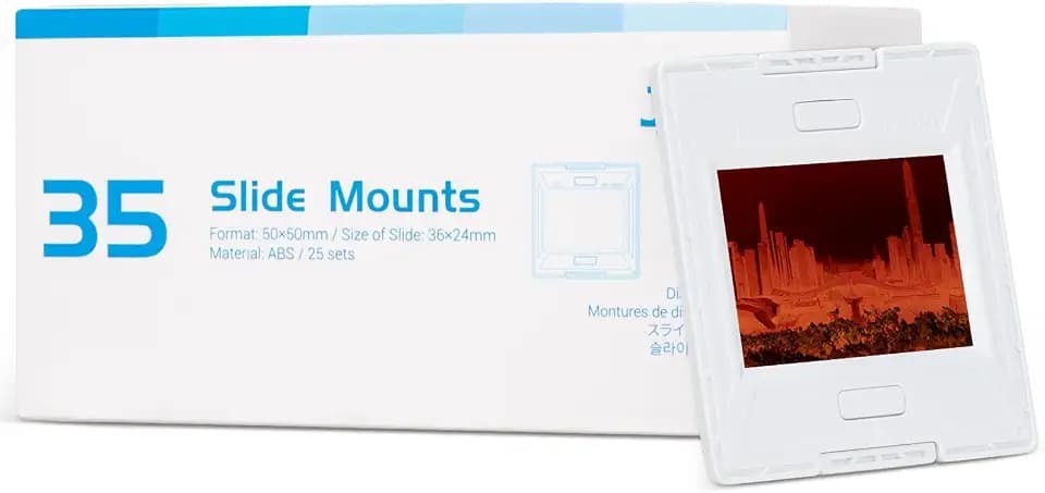 JJC 25 Pairs 35mm Slide Film Mounts to Holder 25 Sheets of Film, with Snap-in Design & Precisely Position, Premium Scanning Accessories Worked Well with Most Projectors Scanners Slide Trays Binder