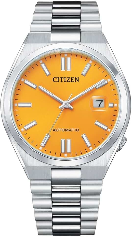 Citizen Automatik Herren Armbanduhr aus Edelstahl in der Farbe Silber-Orange 40mm, Wasserdichtigkeit: 5Bar, NJ0150-81Z