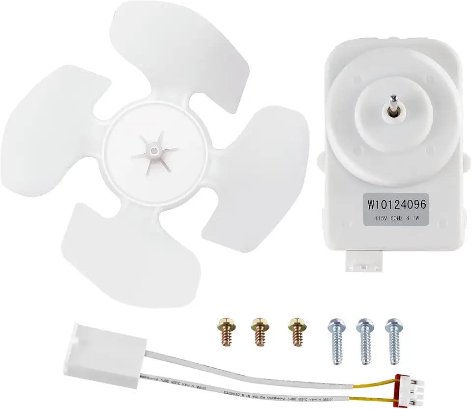 W10124096 Refrigerator Condenser Fan Motor by Blutoget - Fit for Whirlpool Refrigerator Fan Motor - EAP1957416 AP4318657 PS1957416 W10124096VP W10130108 -Contains Blade, Wiring Harness,Hardware