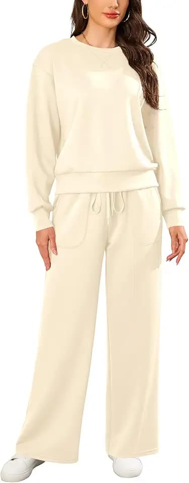 SHEKINI 2-teiliges Damen-Sweatsuit-Set, Rundhalsausschnitt, langärmelig, Oberteil und Hose mit weitem Bein, Lounge-Set, 2025, S-XXL