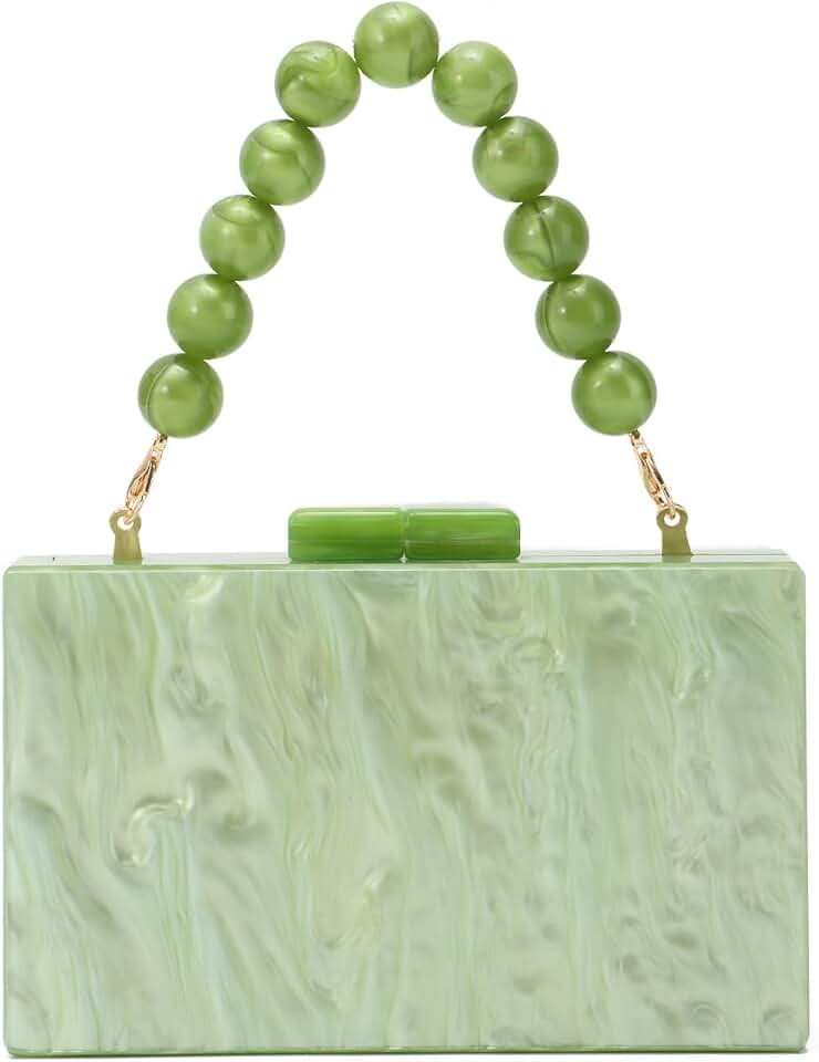 Oweisong Women Acrylic Clutch Purse Formal Wedding Evening Handbag Marble Party Shoulder Crossbody Bag with Bead Chain