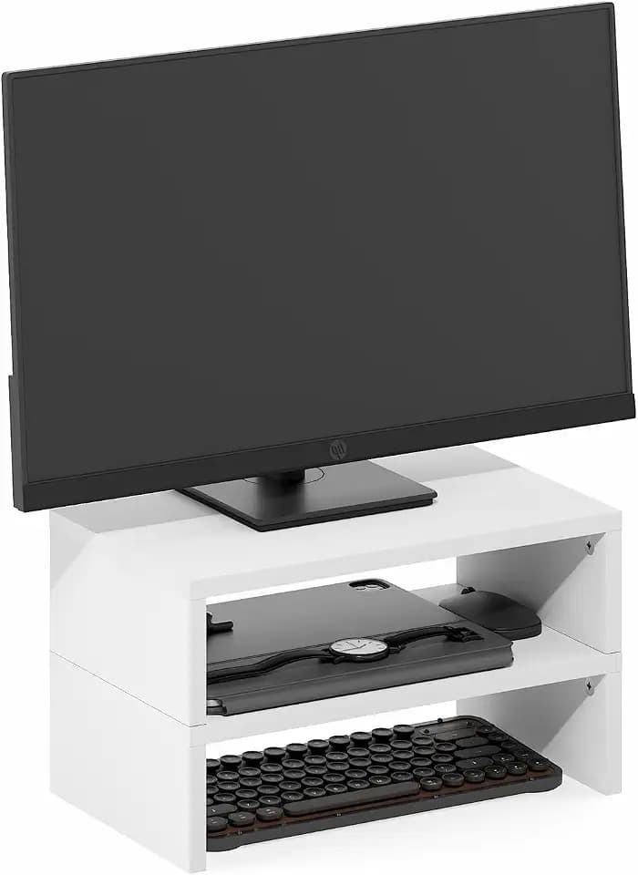Furinno CLASSIC Monitor Stand Riser Set of 2, 15.7" Wide Dual Monitor Riser, Stackable Separable Laptop Stand for Desk, Desktop Organizers and Accessories, for Office Supplier, White