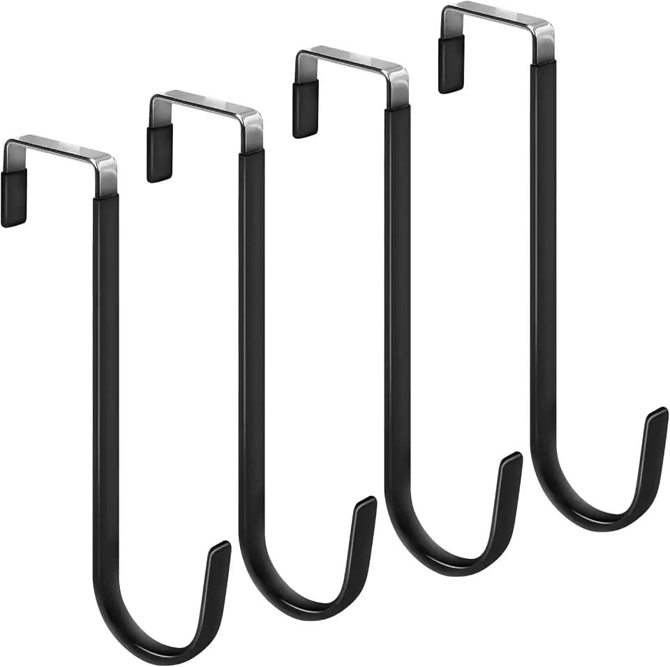 FYY Over the Door Hooks, Single-Hanger 4 Pack, Fits Doors 1.6" Black