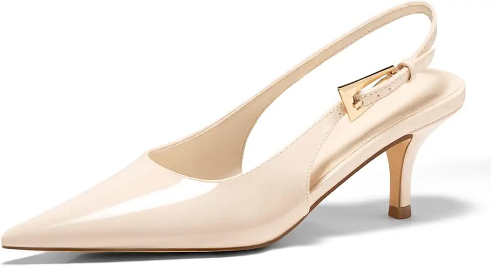 Coutgo Womens Slingback Kitten Heels Pointed Toe Buckle Pumps Dress Shoes