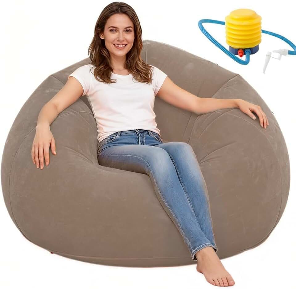 DASIAUTOEM Aufblasbarer Sitzsack, Aufblasbarer Sessel Sofa mit Luftpumpe, Gaming Sitzsack zum Zocken, Bean Bag Chair für Erwachsene Kinder, für Wohnzimmer Kinderzimmer Indoor Outdoor(Kaffeebraun)