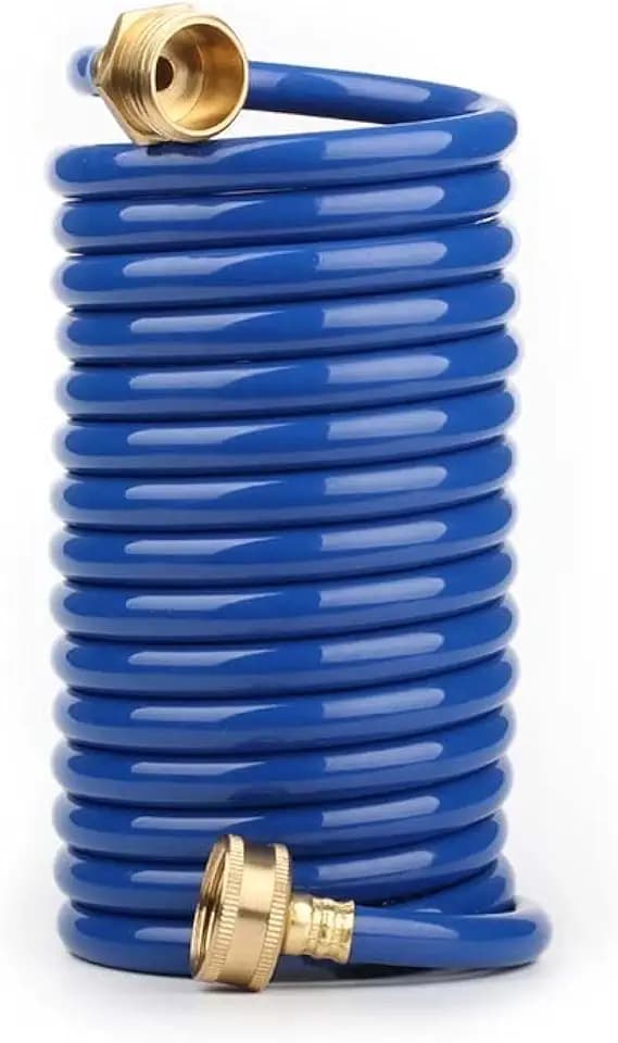 15FT EVA Curly Garden Hose, 1/2 in Blue Hose, Brass GHT Fittings