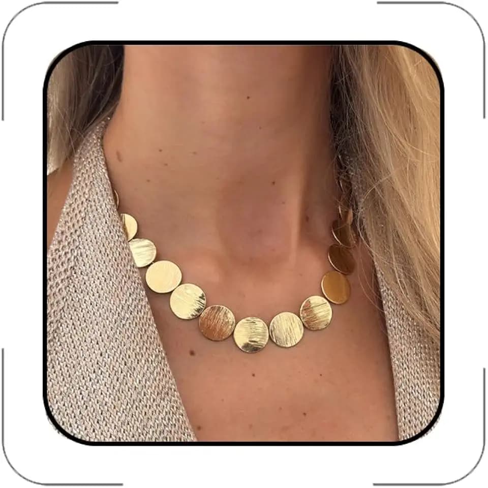 Gold Choker Necklace for Women Chunky Gold Disc Chains Necklace Bold Statement Geometric Round Disc Choker Necklaces Charm Prom Jewelry Accessories