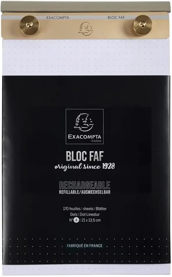 Exacompta 12124E Schreibblock FAF No.4 gepunktet 170 Blatt , 22 x 13,5 cm, mikroperforiert, ideal für Ihre Notizen, Retro-Design mit zeitloser Eleganz, endlos auswechselbar und nachfüllbar