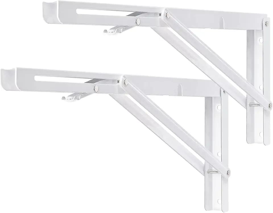 YUMORE Folding Shelf Brackets, 16 Inch Heavy Duty L Bracket, White, 2 Pack