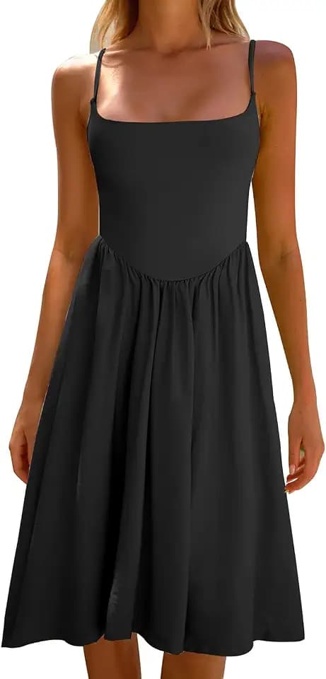 CHYRII Women Fashion Summer 2025 Spaghetti Straps Sleeveless Casual A-Line Midi Dresses Sundress