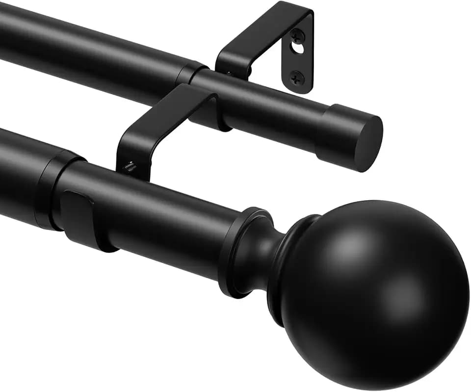 Gardinenstange 2 Läufig Schwarz 91-331 cm, 25 mm Durchmesser