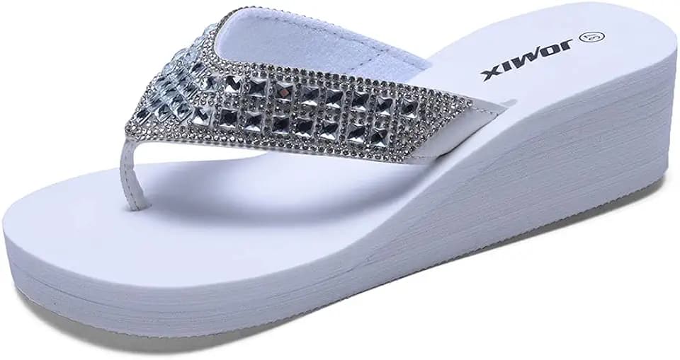 JOMIX Sommer Sandalen Keilabsatz Flip Flops Damen Elegant Zehentrenner Damen Glitzer Strasssteine Sandaletten Weiche Fußbett Pool Meer Strand Outdoor