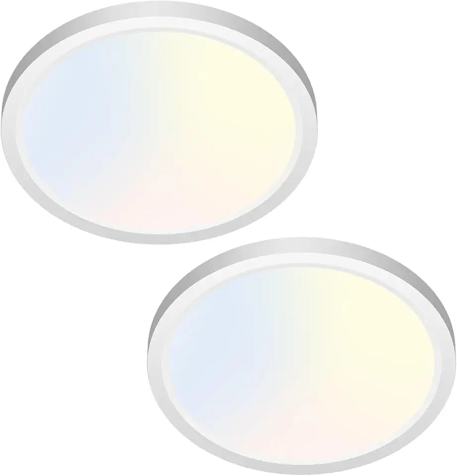zemty LED Ceiling Light 6.5 Inch, 12W 1200lm Ceiling Mount Light Fixtures, Bright & Adjustable 3000K 4000K 6500K, Round Flat Lamp for Bathroom Closet Pantry Hallway, 2 Pack