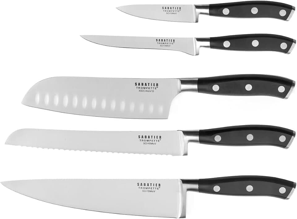 Richardson Sheffield SABATIER TROMPETTE Küchenmesser Set 5-teilig | Allzweckmesser, Ausbeinmesser, Santokumesser, Brotmesser, Kochmesser | 5Cr15MoV Edelstahl | rostfrei, poliert & spülmaschinenfest