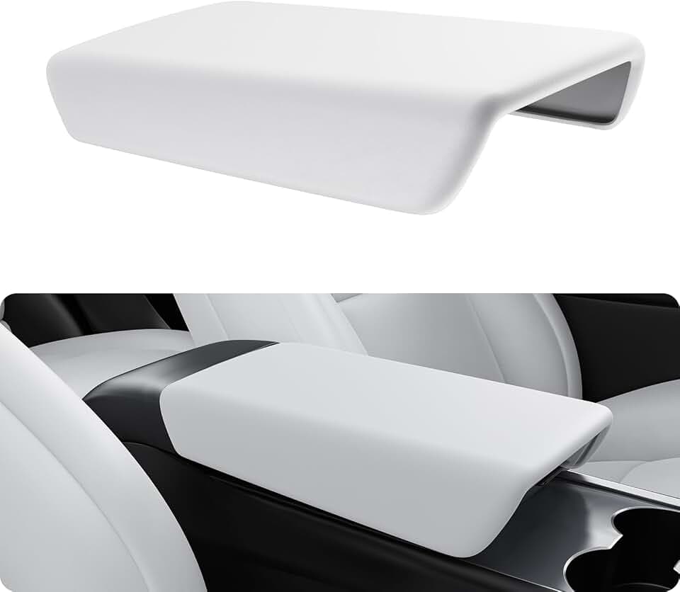 BASENOR Armrest Cover for 2017-2024 Tesla Model Y Model 3-White No Logo