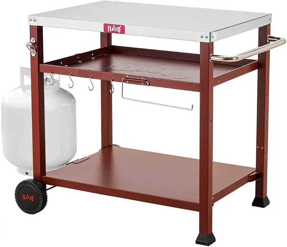 Feasto 3-Shelf Pizza Oven Table, Outdoor Grill Cart, 33.5" x 21.7", Red