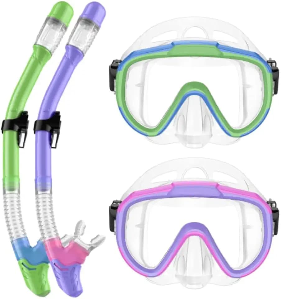 Schnorchelset Kinder, Taucherbrille Kinder mit 180° Anti-Fog Panorama-Weitblick Tauchmaske und Dry Schnorchel Schnorcheln Set, Anti-Leck Schnorchelmaske mit Nasenschutz