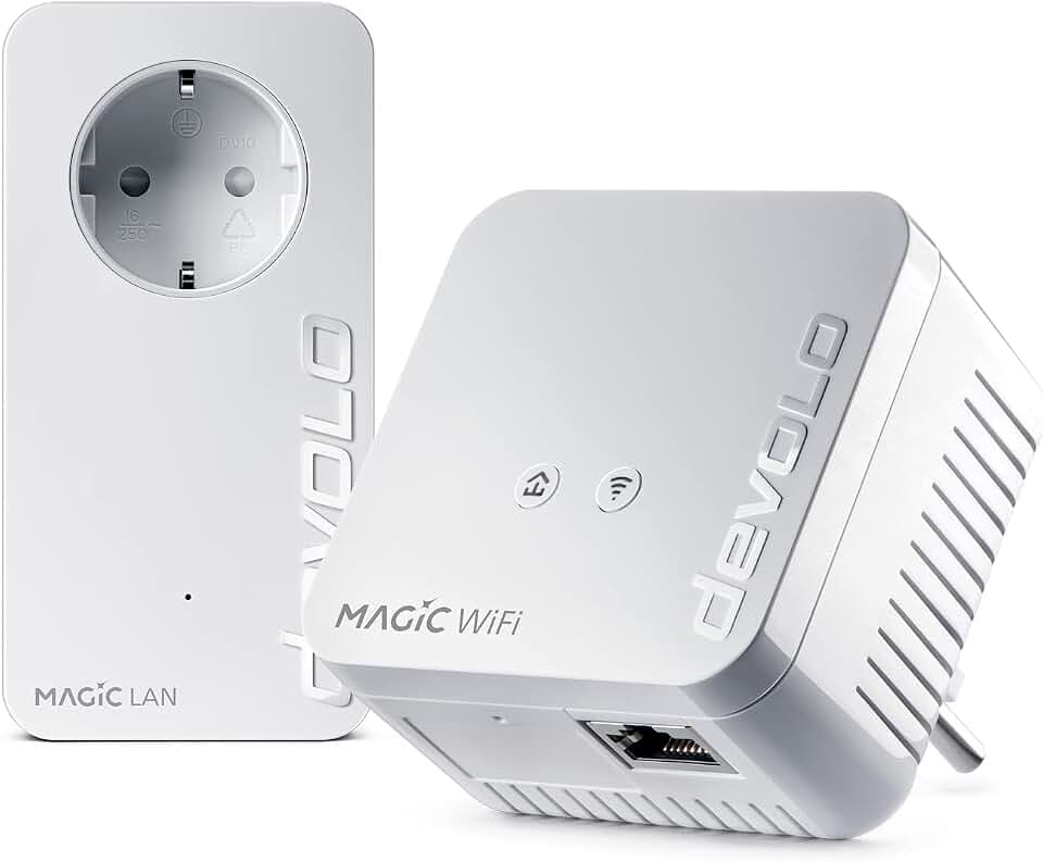 devolo Magic 1 - 1200 WiFi Mini-Starterkit, kompaktes Set, 2 Powerline-WiFi-Adapter für sicheres Heimnetzwerk (1200 Mbit/s, 1 x Fast Ethernet-LAN-Verbindung, Mesh-WLAN, G.hn-Technologie) Weiß