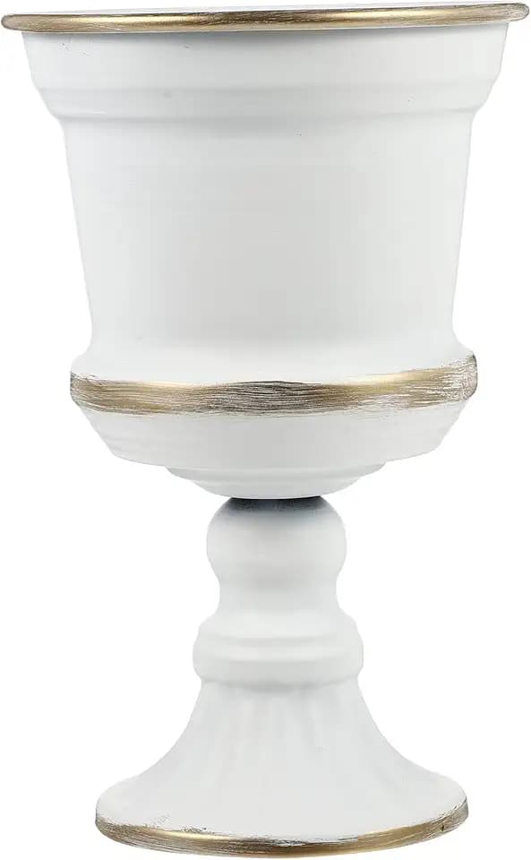 Yardwe White Iron Urn Planters for Outdoor Decor, 12"