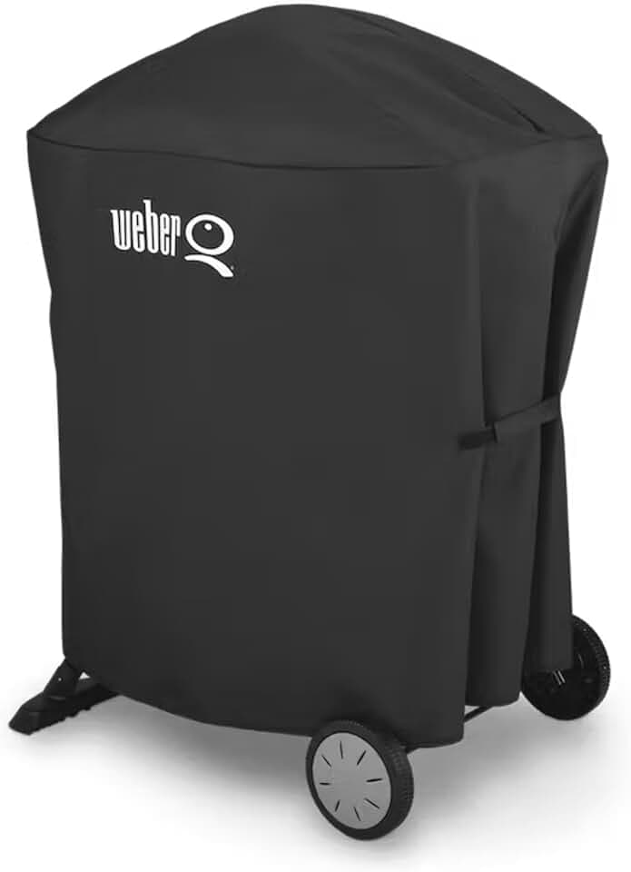 Weber Premium-Abdeckhaube | Für Q 100/1000/200/2000 Grills mit Stand und Rollwagen, Atmungsaktiv, Wasserabweisend, Mit Gurt, 25,5 x 6,6 x 18,5 cm