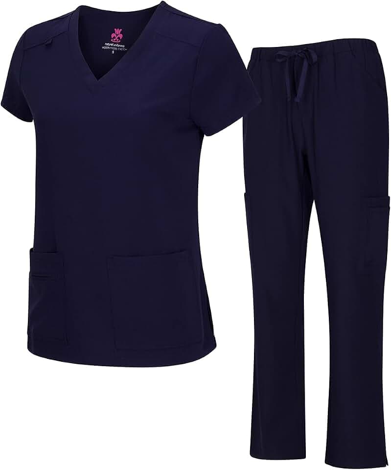 Natural Uniforms Women's Cool Stretch V-Neck Top and Cargo Pant Scrub Set with Regular and Petite Sizes
