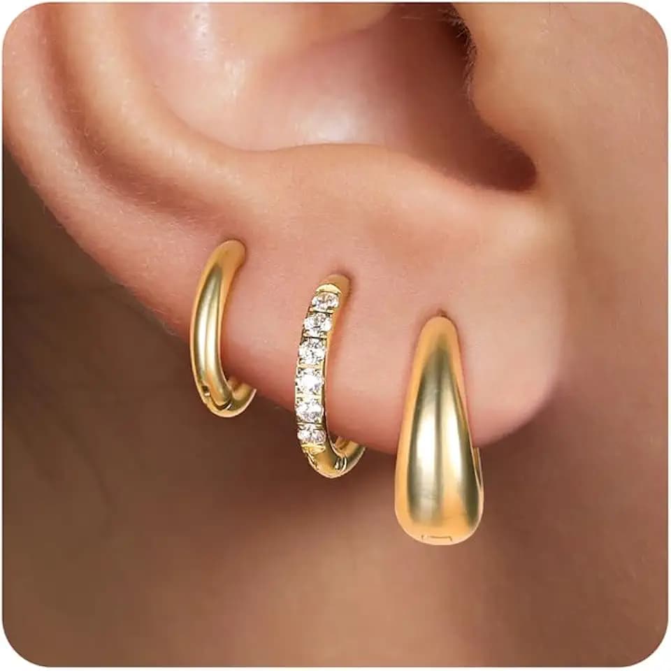 Surgical Steel Small Gold Huggie Hoop Earrings for Women CZ Hypoallergenic