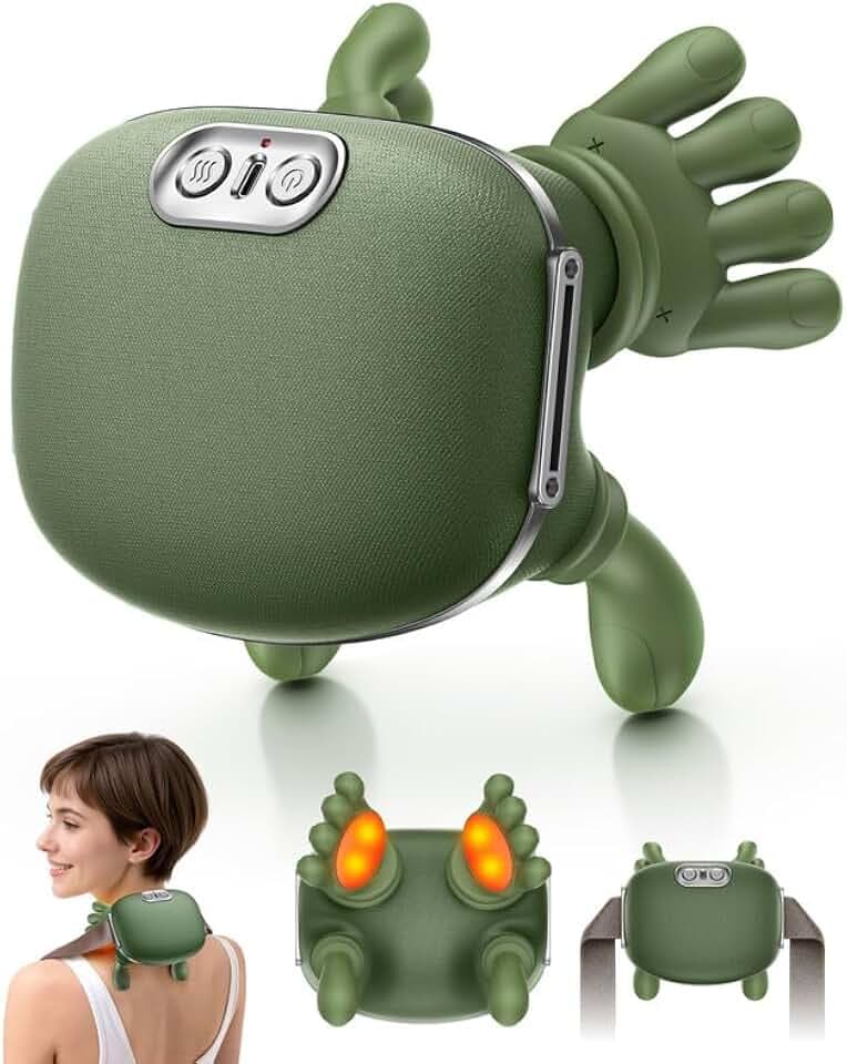 MassagegeräT, 4D NackenmassagegeräT mit Wärme, Heizendes Nacken, 3 Massageeinstellungen & 2 Heizstufen, Tiefengewebemassage für Nacken und Schultern, Wiederaufladbarer, Bionisches Massager für Eltern