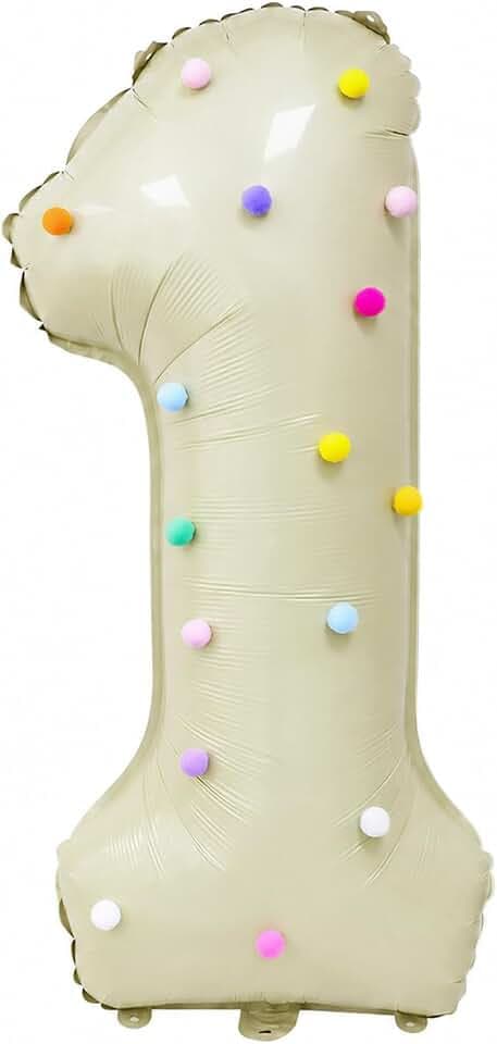 DIY Number 1 Balloon, 32 Inch 1 Birthday Balloon with Pom Pom