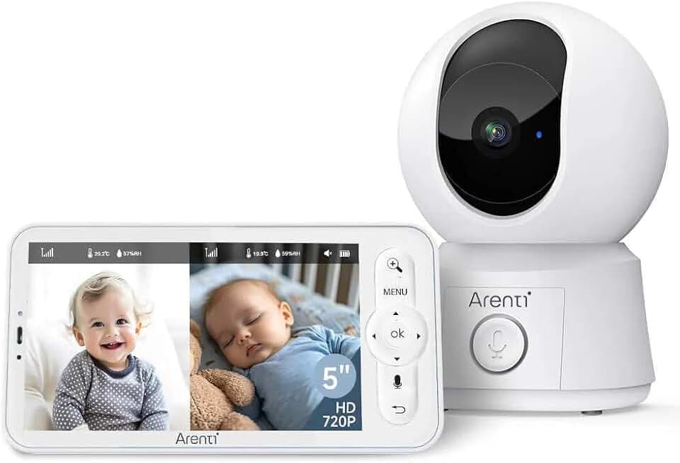 ARENTI AINanny B2 Kit Full-HD Video-Babyphone mit 12,7 cm (5“) LCD-Bildschirm, Kamera, Schwenk- und Neigefunktion mit Auto-Tracking