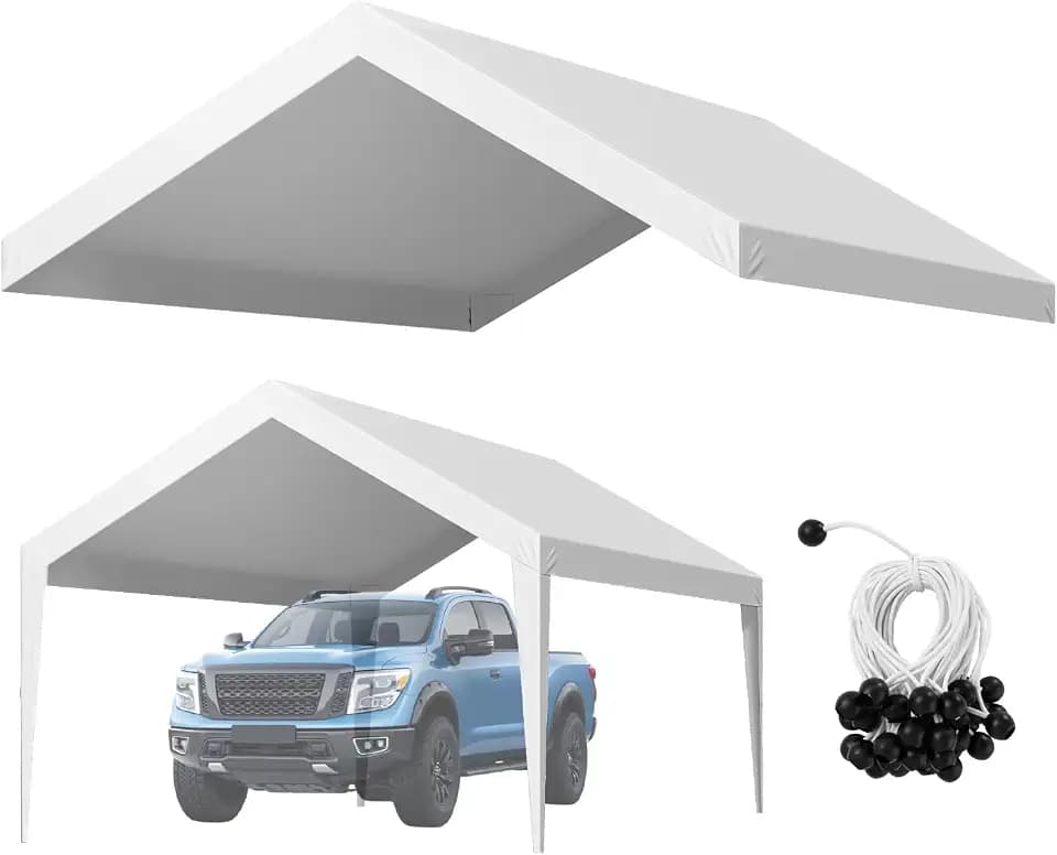 VEVOR Carport-Ersatzdach, 3,65 x 6,09 m, tragbare Garagenzeltplane, UV-beständige Autounterstandsplane, strapazierfähige Carport-Abdeckung, weiß, Rahmen Nicht im Lieferumfang enthalten