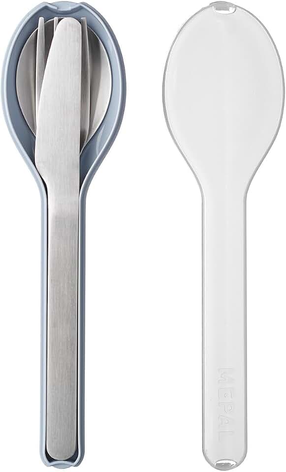 Mepal - Besteck 3-teiliges Set Ellipse - Besteck-Set für unterwegs - Besteht aus einem Messer, Gabel & Löffel - Besteck-Set mit Reiseetui - Edelstahl - Nordic Blue