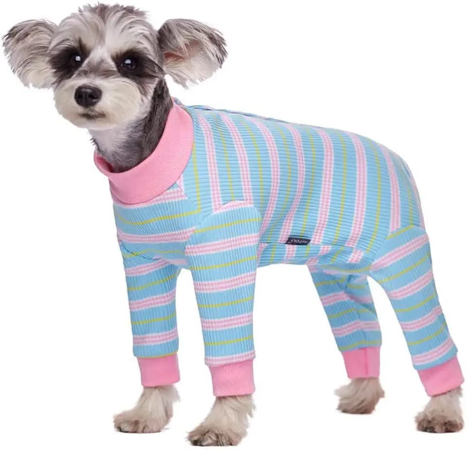 Dog Striped Recovery Suit, Puppy After Surgery Onesie for Female Male Dogs, Dogs Cats Long Sleeve Pajamas Bodysuit, Surgery Abdominal Wound Bandages Clothes, Dog Pant for Shedding Skin Disease