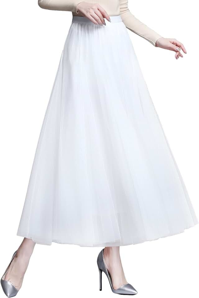 Edler Tüllrock A Linie Elastischer Hoher Bund Großer Saum Cool Prinzessin Langer Rock für Damen Mädchen Must-Haves der Saison Rocklänge 84cm für Gr. 34/36/38/40 Einfarbig