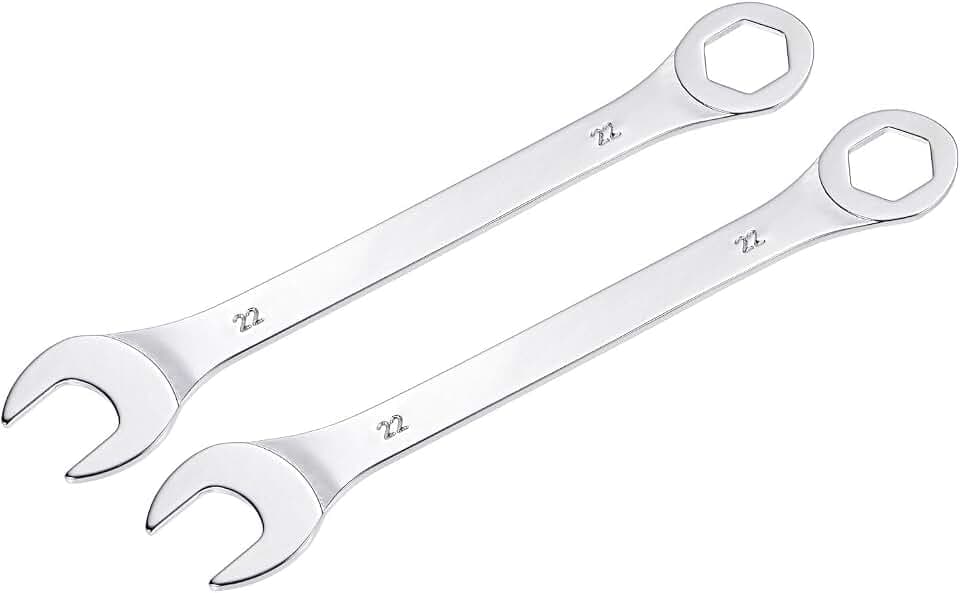 uxcell Thin Combination Wrench with Offset 6-Point End and Angled Open End, Metric Mirror-Chrome Plated High Carbon Steel, for Household Repairs, 22mm, 2 Pcs