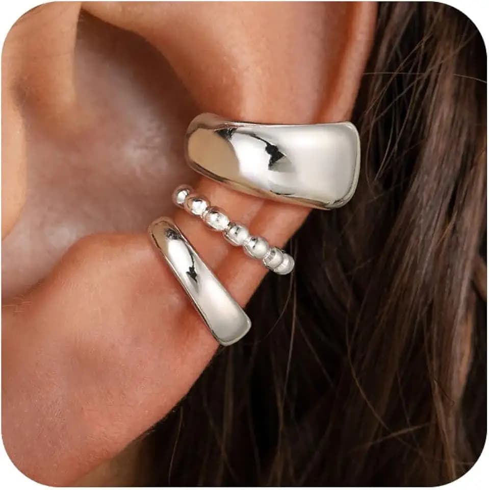 14K Gold/Silver Plated Ear Cuffs Non Piercing Set Clip On Dainty