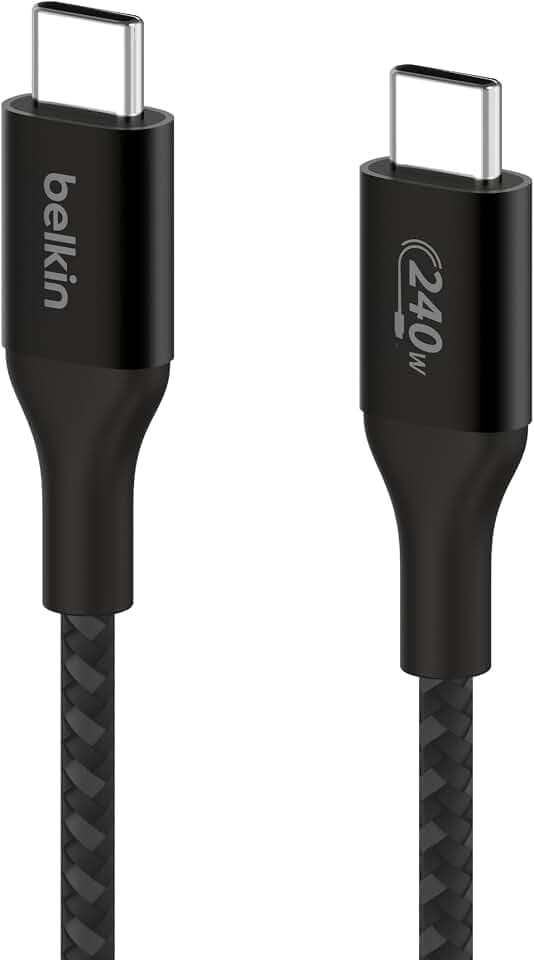 Belkin USB C to USB C 240W Braided Cable 6.6ft Fast iPhone Charger Cord