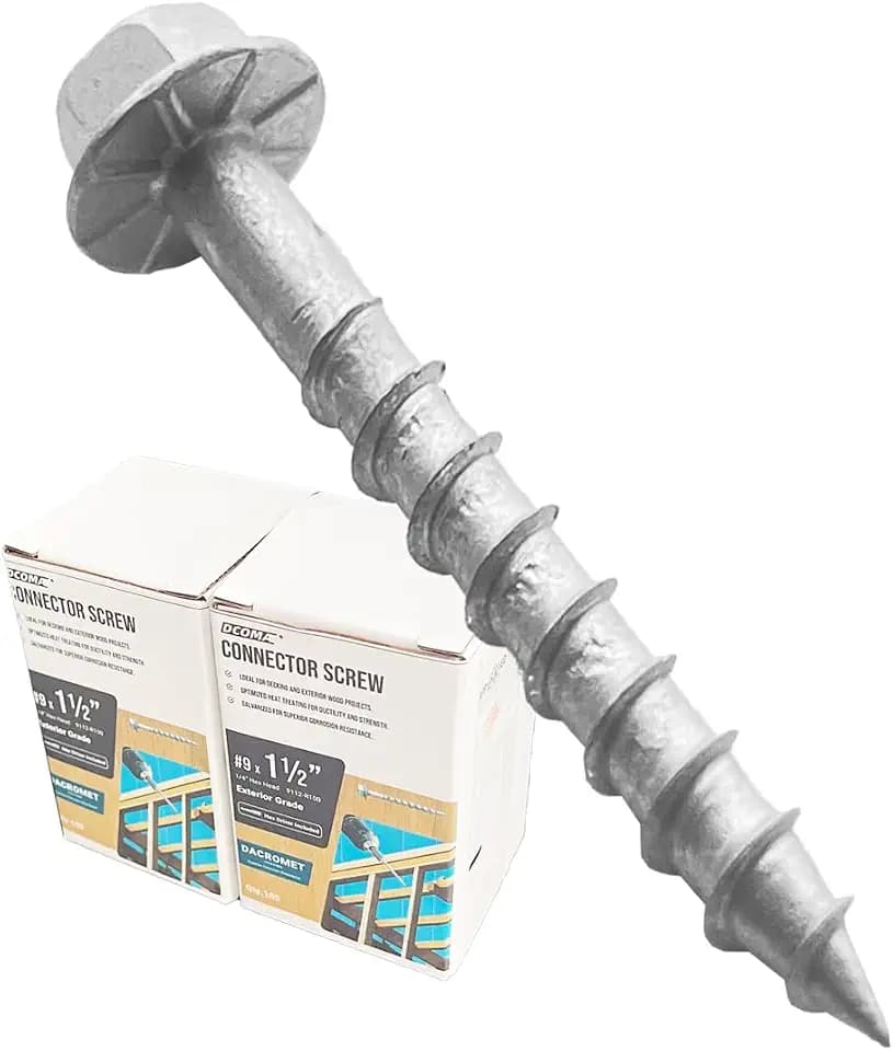 Connector Screws, #9 x 1-1/2" Heavy-Duty Joist Hanger Screws, 1/4" Hex Head with 0.370"-Dia, Replace 9112R500 10D Nails, Prem-Galvanized, Corrosion-Resistant and Wear-Resistant. (200)