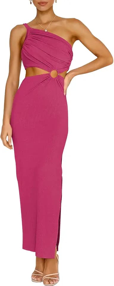 ANRABESS Women Summer One Shoulder Sleeveless Bodycon Maxi Dress