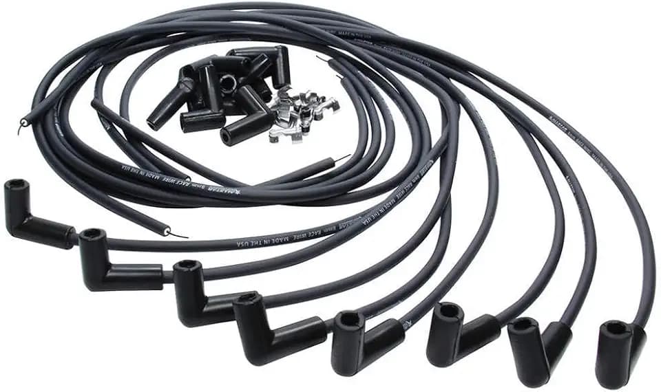 Spark Plug Wire Set, Spiral Core, 8 mm, Black, 90 Degree Plug Boots, HEI Style Terminal, Cut-To-Fit, V8, Kit