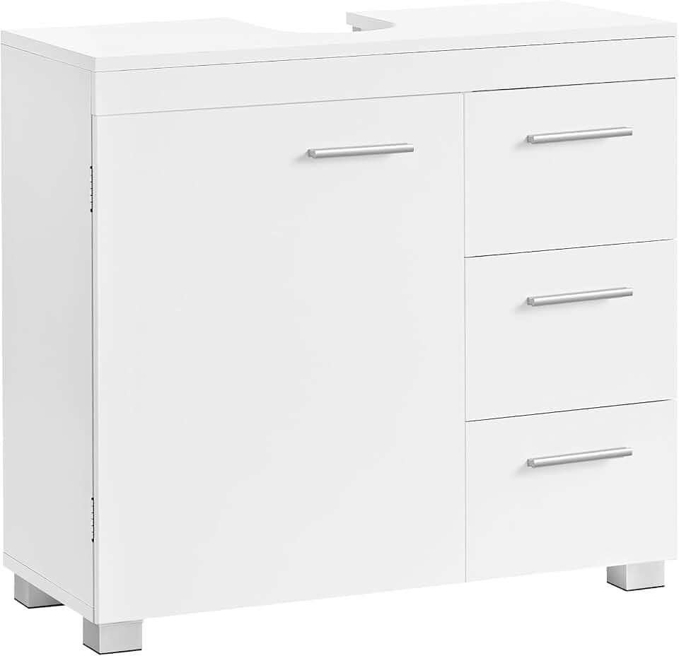 VASAGLE Waschbeckenunterschrank, 3 große Schubladen, 2 Fächer | Badezimmerschrank, Badschrank, 30 x 70 x 64 cm, mit Füßen, wolkenweiß BBK503W10