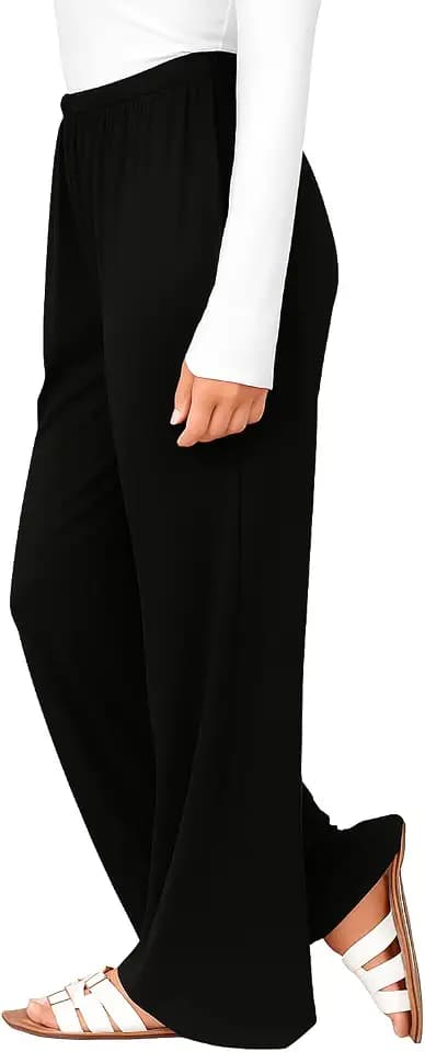 L S U Damen Palazzo Hose Ausgestellt Elastische Taille Weites Bein Hose Loungewear Casual Weich Bequem Stilvolle Hose