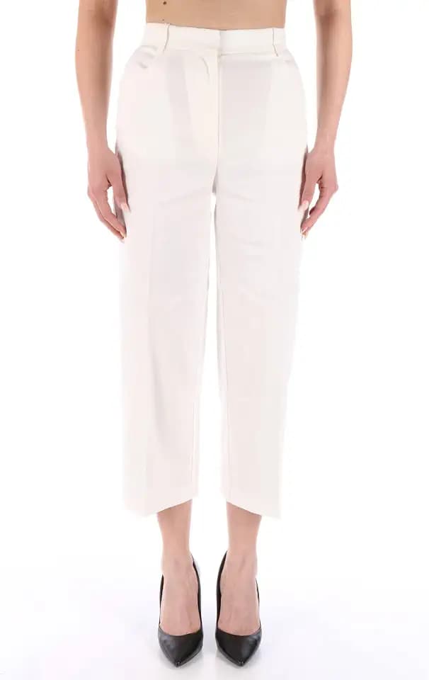 Pinko Damen Protesilao Stretch-Leinen Klassische Hose, Z07_Seidenweiß, 36