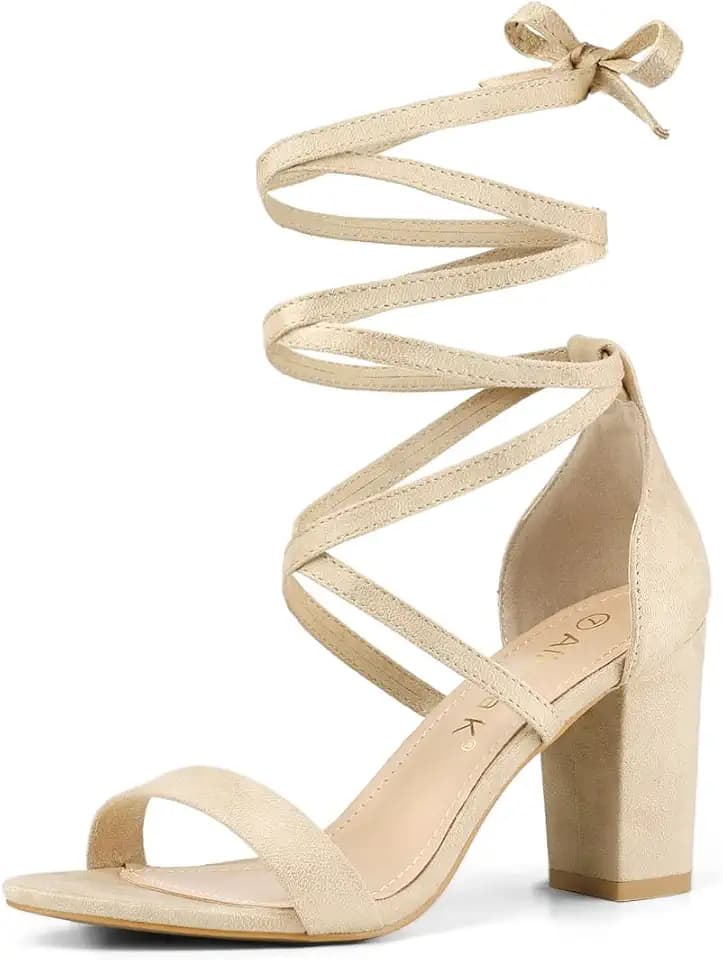 Allegra K Women's Strappy Lace Up Heel Chunky High Heels Sandals