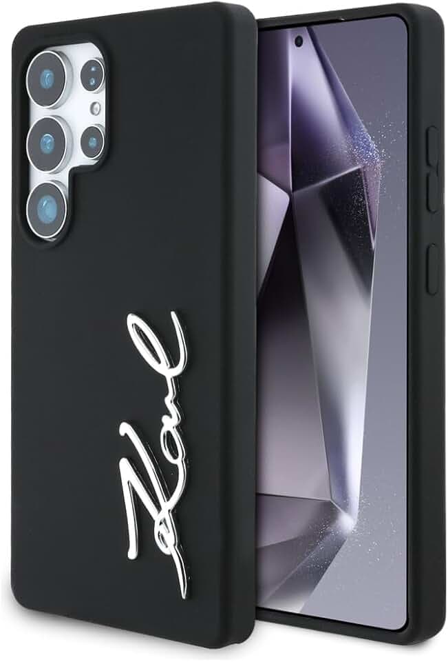 CG MOBILE Karl Lagerfeld Silikon Metall Signatur Logo Hülle für Samsung Galaxy S25 Ultra (Schwarz)
