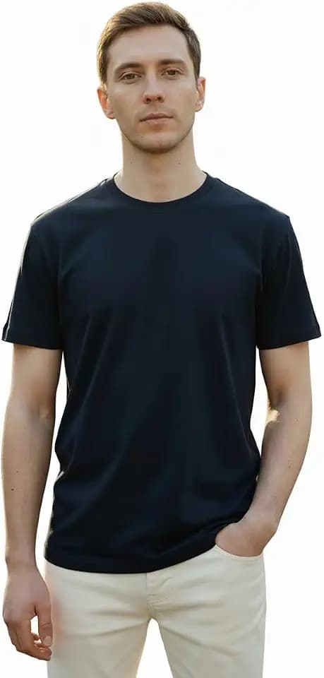 Men's Crew Neck T-Shirt, 95% Cotton 5% Elastane, Breathable Everyday Short Sleeve Regular Fit Casual Basic Tee