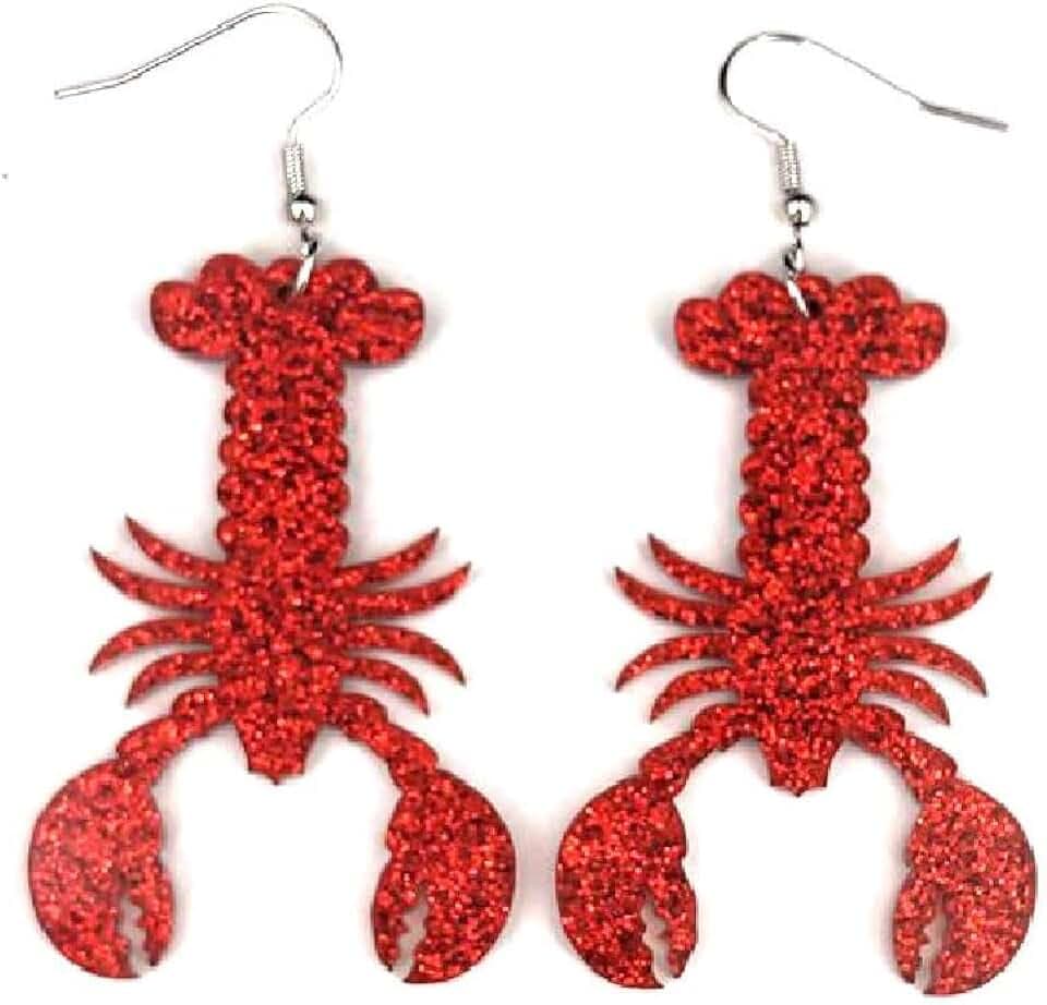 Cute Crawfish Lobster Ddangle Earrings Glitter Acrylic for Women Red Crawfish Earrings for Mardi Gras Boston Boils Party Jewrly