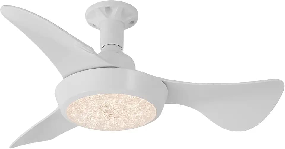 25 Inch Ceiling Fan with Light and Remote, Modern White Blades, Sparkle Crystal Cover, Quiet DC Motor, Bedroom Ceiling Fan for Home