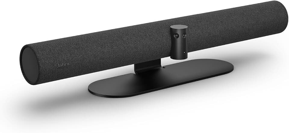 Jabra PanaCast 50 Videokonferenz Kamera – Panorama Webcam 4K mit Videokonferenzsystem für kleine & mittlere Räume mit 180 Grad Sichtfeld & 8 Mikrofonen – EU-Stromanschluss – schwarz